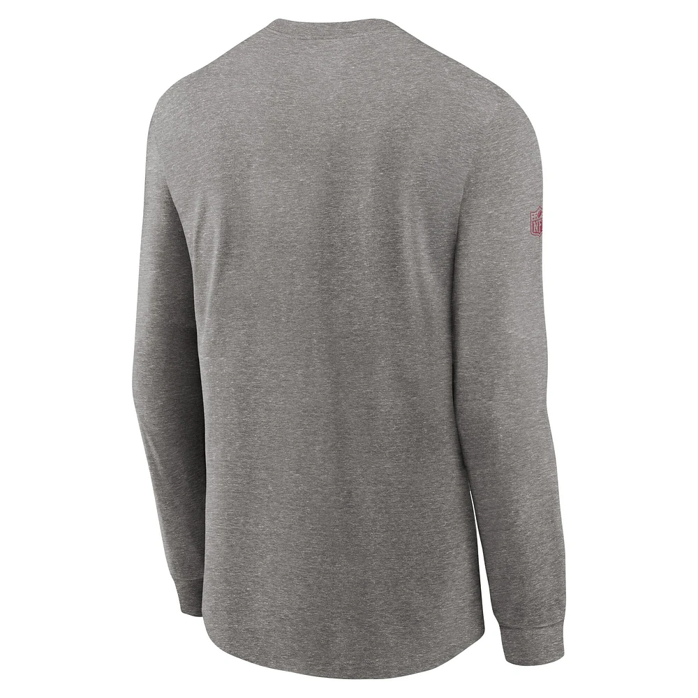 T-shirt à manches longues pour homme Nike Arizona Cardinals Sideline Performance, gris chiné