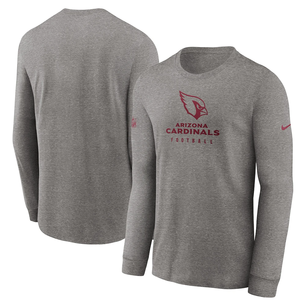 T-shirt à manches longues pour homme Nike Arizona Cardinals Sideline Performance, gris chiné