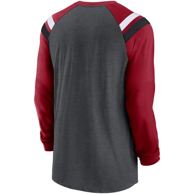 T-shirt à manches longues athlétique raglan Nike Heathered Charcoal/Cardinal Arizona Cardinals pour homme