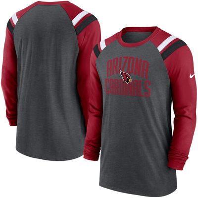 Men's Nike Heathered Charcoal/Cardinal Arizona Cardinals Tri-Blend Raglan Athletic Long Sleeve Fashion T-Shirt