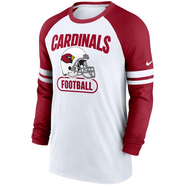 T-shirt à manches longues raglan pour homme Nike Cardinal Arizona Cardinals Throwback - Blanc/Cardinal