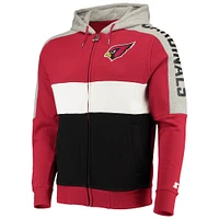 Men's Starter Cardinal/Black Arizona Cardinals Playoffs Color Block Full-Zip Hoodie