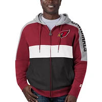 Men's Starter Cardinal/Black Arizona Cardinals Playoffs Color Block Full-Zip Hoodie