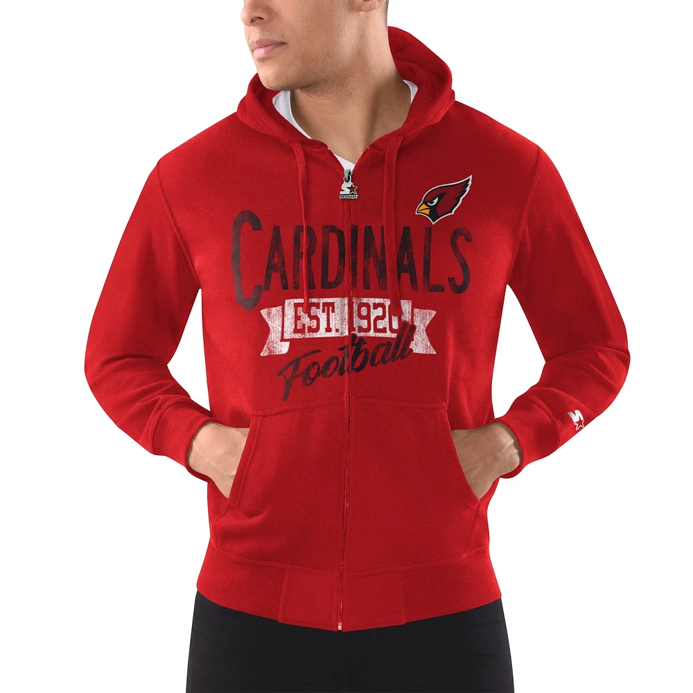 Sweat à capuche entièrement zippé pour hommes Starter Cardinal Arizona Cardinals Domestic Post Season