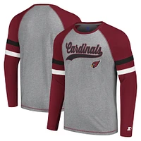 Men's Starter Gray/Cardinal Arizona Cardinals Kickoff Raglan Long Sleeve T-Shirt