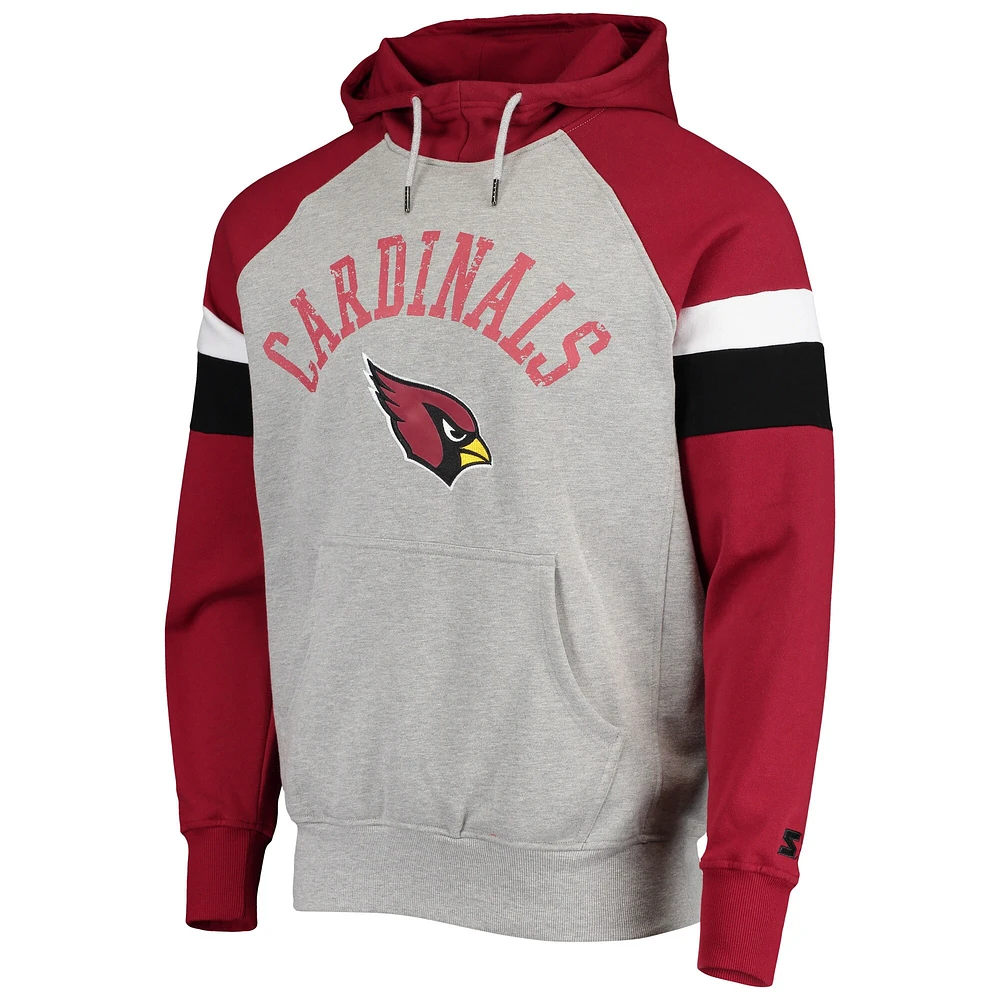 Men's Starter Heathered Gray/Cardinal Arizona Cardinals Home Run Raglan Pullover Hoodie