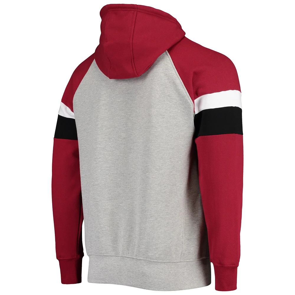 Men's Starter Heathered Gray/Cardinal Arizona Cardinals Home Run Raglan Pullover Hoodie