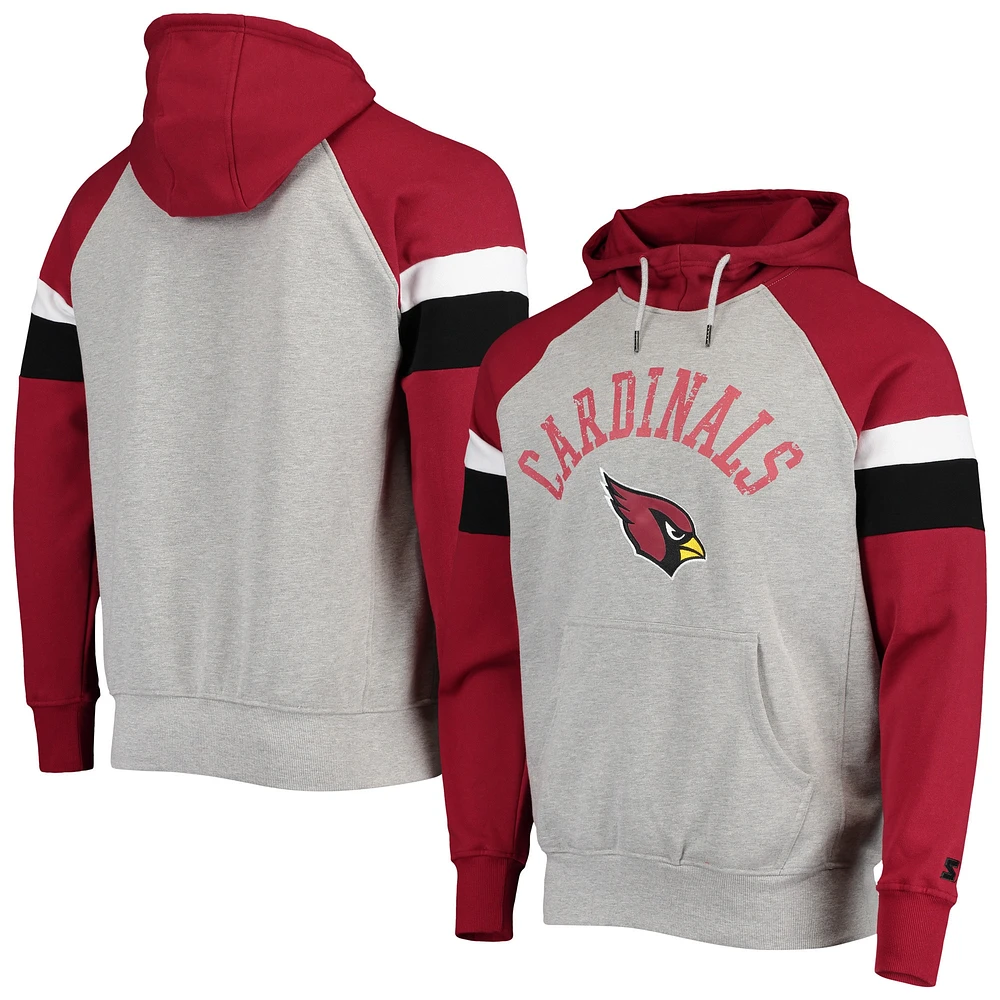 Sweat à capuche Starter Heathered Grey/Cardinal Arizona Cardinals Home Run Raglan pour homme