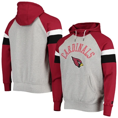 Men's Starter Heathered Gray/Cardinal Arizona Cardinals Home Run Raglan Pullover Hoodie