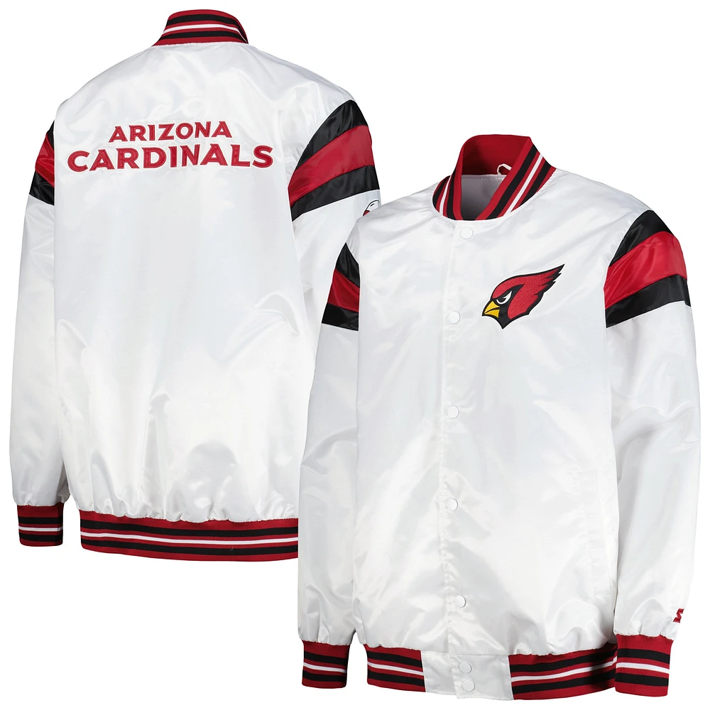 Veste universitaire à bouton-pression en satin Starter White Arizona Cardinals pour hommes