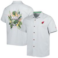 Men's Tommy Bahama Gray Arizona Cardinals Coconut Point Frondly Fan Camp IslandZone Button-Up Shirt