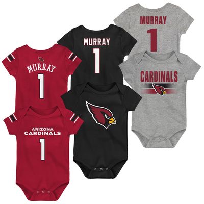 Newborn & Infant Kyler Murray Cardinal/Black/Heathered Gray Arizona Cardinals Three-Pack Name Number Bodysuit Set