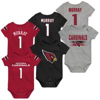 Newborn & Infant Kyler Murray Cardinal/Black/Heathered Gray Arizona Cardinals Three-Pack Name Number Bodysuit Set