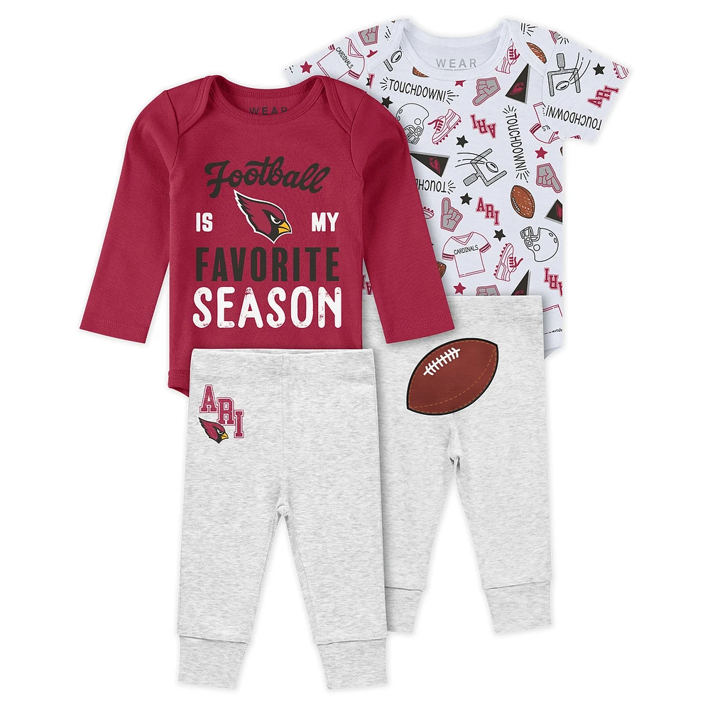 Newborn & Infant WEAR by Erin Andrews Arizona Cardinals Three-Piece Turn Me Around Bodysuits Pant Set