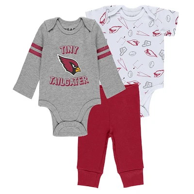 Newborn & Infant WEAR by Erin Andrews Gray/Cardinal/White Arizona Cardinals Three-Piece Turn Me Around Bodysuits Pant Set