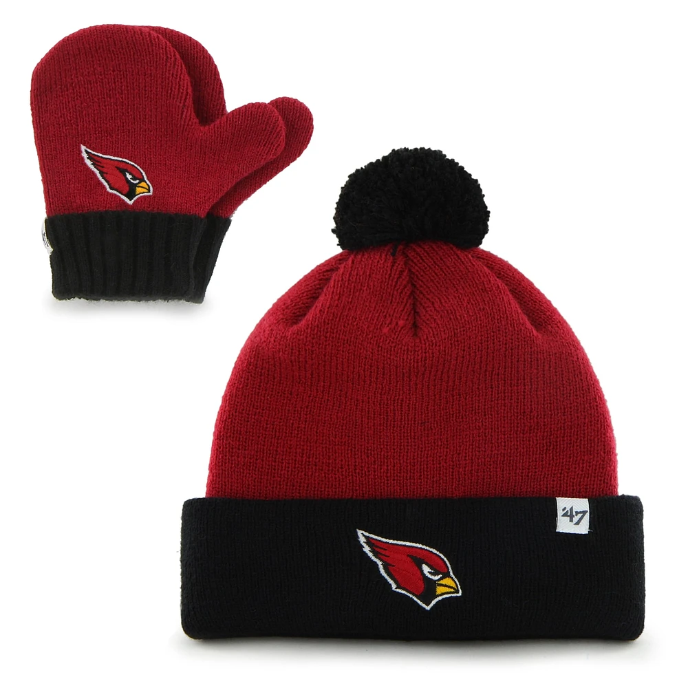 Toddler '47 Cardinal/Black Arizona Cardinals Bam Bam Cuffed Knit Hat with Pom and Mittens Set