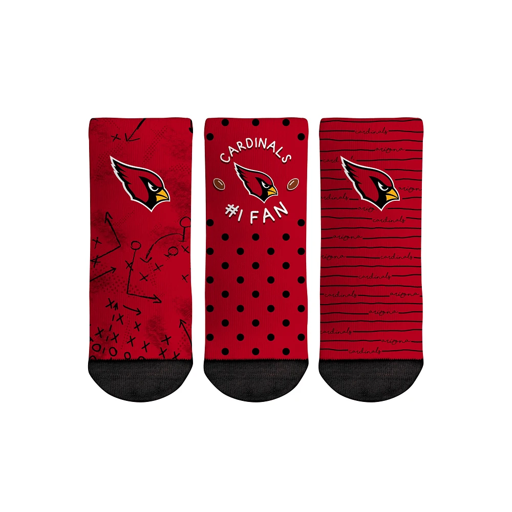 Chaussettes Rock Em pour tout-petits Arizona Cardinals #1 Fan Lot de 3 paires de chaussettes