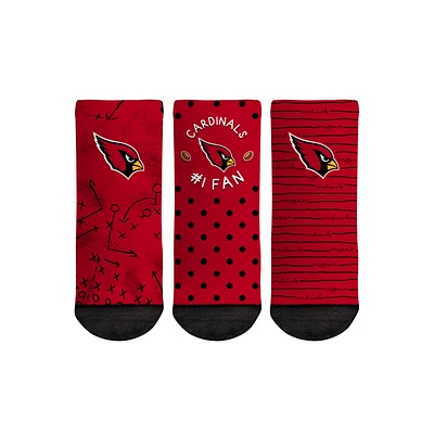 Chaussettes Rock Em pour tout-petits Arizona Cardinals #1 Fan Lot de 3 paires de chaussettes