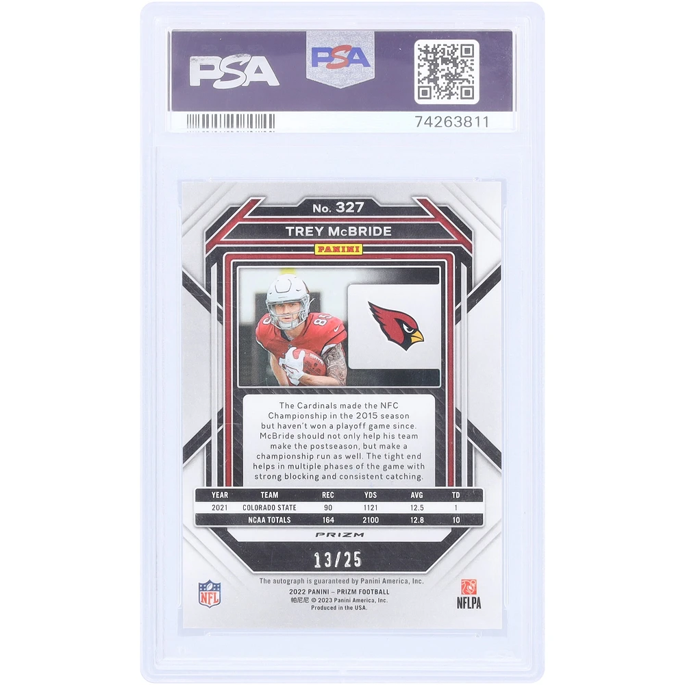 Trey McBride Arizona Cardinals Autographed 2022 Panini Prizm Blue Shimmer Prizm #327 #13/25 PSA Authenticated 10 Rookie Card