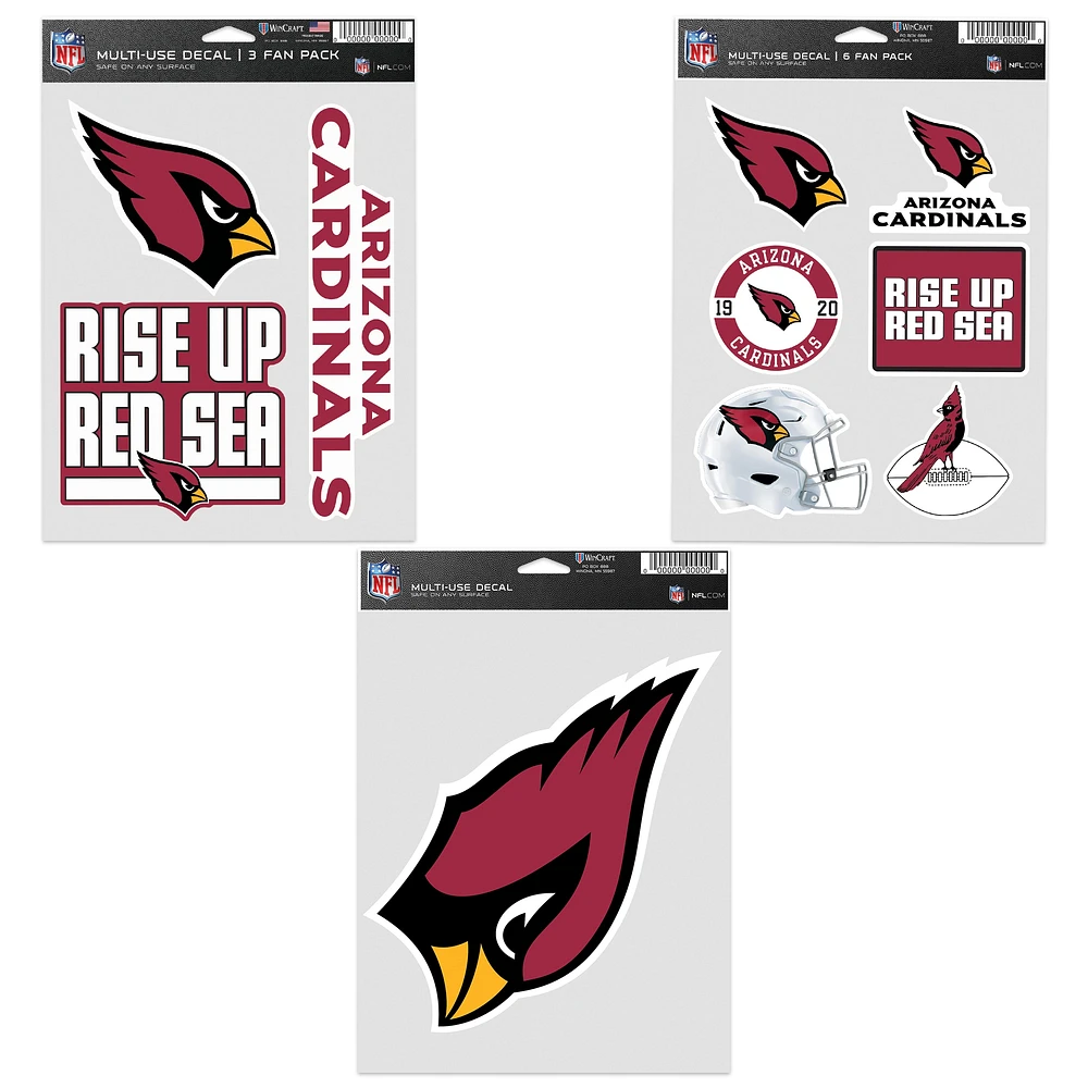 Lot de trois autocollants pour supporters des Arizona Cardinals de WinCraft