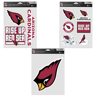 Lot de trois autocollants pour supporters des Arizona Cardinals de WinCraft