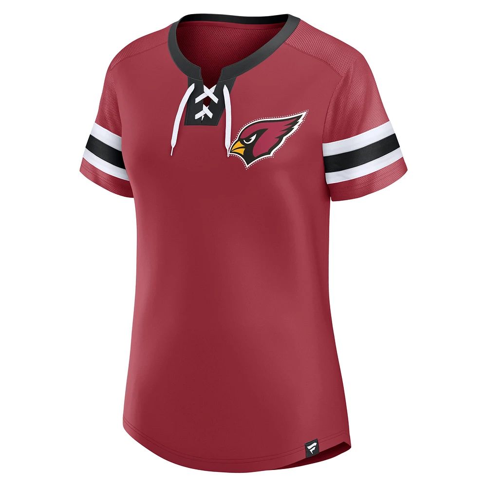 T-shirt à lacets et paillettes pour femmes Fanatics Garnet Arizona Cardinals