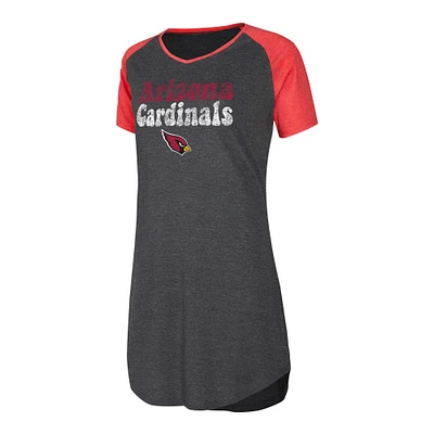 Chemise de nuit Concepts Sport noir/Cardinal Arizona Cardinals raglan à col en V pour femmes