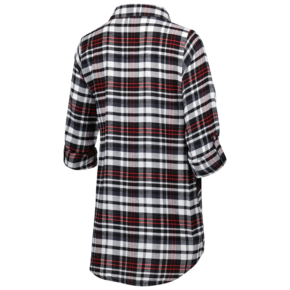 Women's Concepts Sport Black Arizona Cardinals Mainstay Plaid Full-Button Long Sleeve Nightshirt