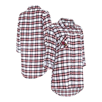 Women's Concepts Sport Black Arizona Cardinals Sienna Plaid Full-Button Long Sleeve Nightshirt