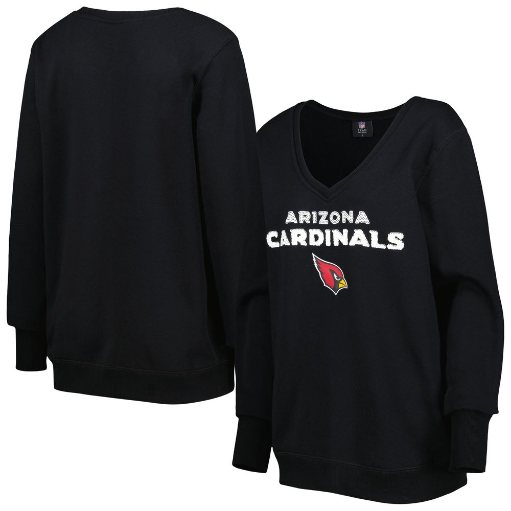 Women's Cuce Black Arizona Cardinals Sequin Logo V-Neck Pullover Sweatshirt