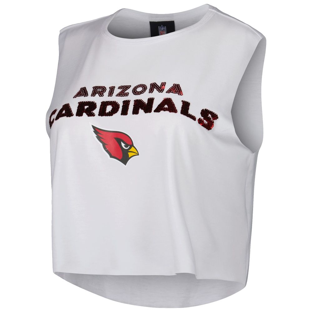 Women's Cuce White Arizona Cardinals Sequin Cropped Tank Top