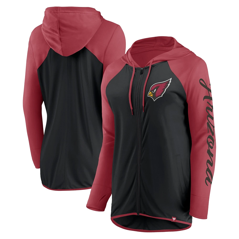 Sweat à capuche entièrement zippé avec inscription Arizona Cardinals Fanatics Black/Cardinal pour femme