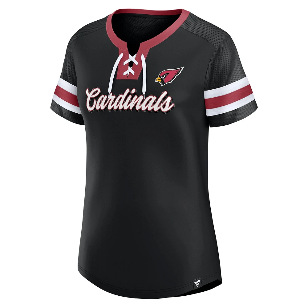 T-shirt à lacets noir pour femme Fanatics Arizona Cardinals Original State