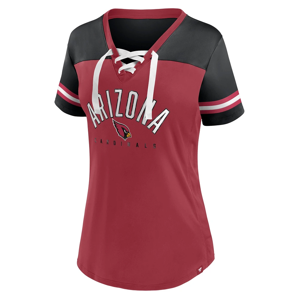 T-shirt en jersey à lacets Fanatics Cardinal/Noir Arizona Cardinals Blitz & Glam pour femmes