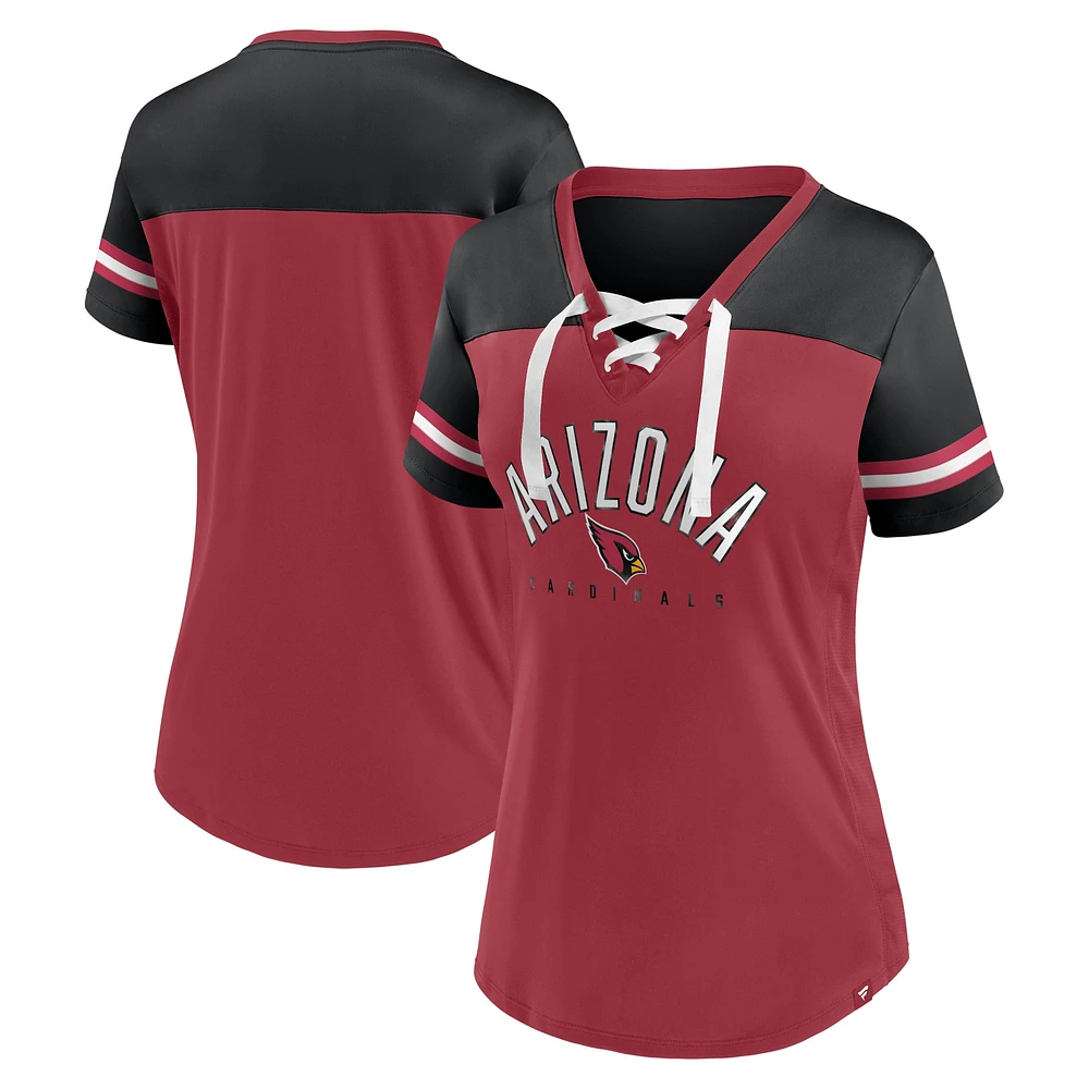 T-shirt en jersey à lacets Fanatics Cardinal/Noir Arizona Cardinals Blitz & Glam pour femmes