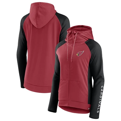 Fanatics Cardinal/Noir Arizona Cardinals End Around Veste à capuche légère raglan entièrement zippée pour femmes