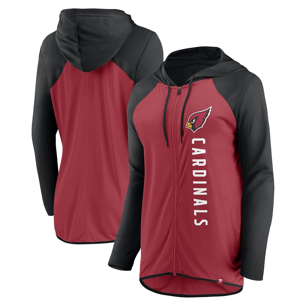 Sweat à capuche entièrement zippé Fanatics Cardinal/Noir Arizona Cardinals Forever Fan pour femmes