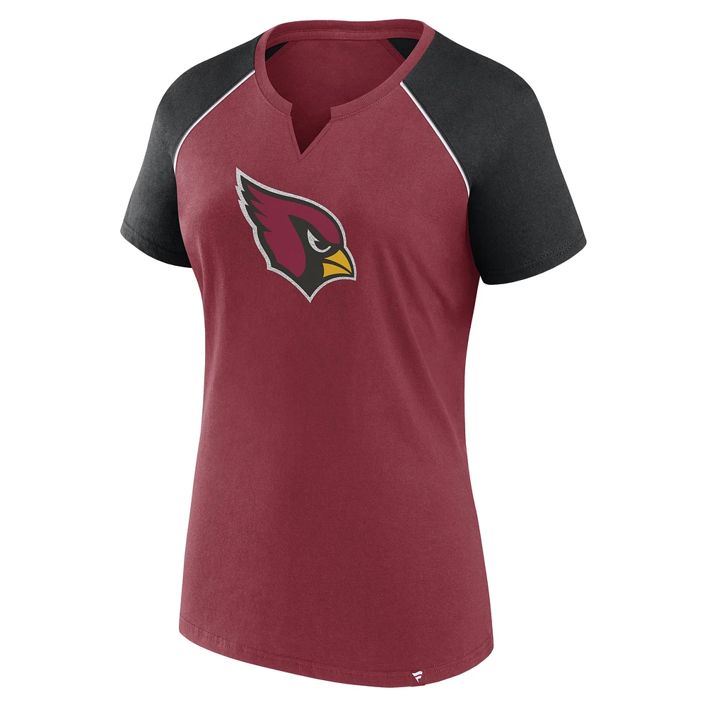 T-shirt raglan à paillettes pour femme Fanatics Cardinal/Black Arizona Cardinals