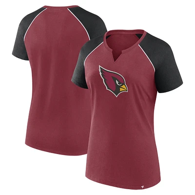 T-shirt raglan à paillettes pour femme Fanatics Cardinal/Black Arizona Cardinals