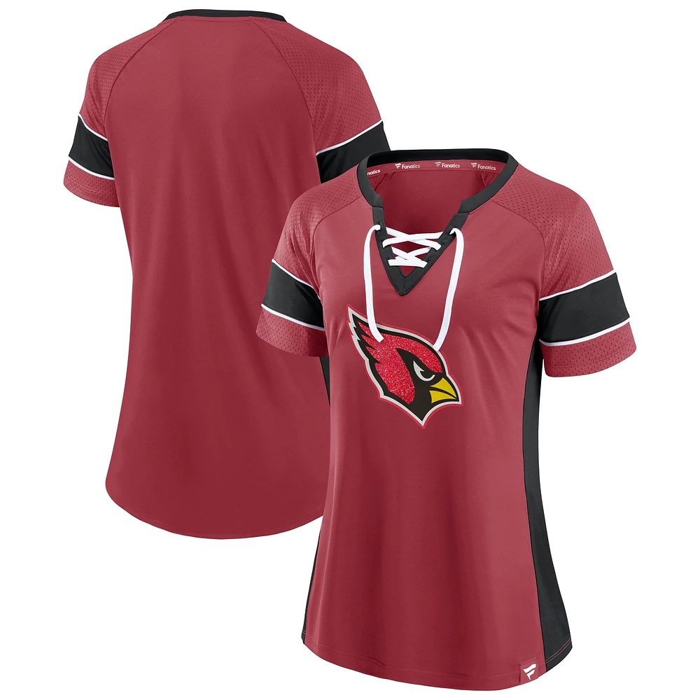 T-shirt raglan à lacets Fanatics Cardinal/Noir de l'équipe des Cardinals l'Arizona Draft Me pour femmes