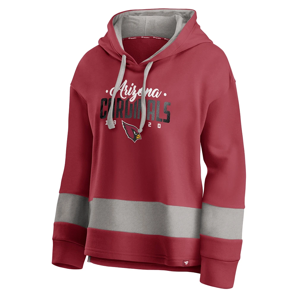 Women's Fanatics Cardinal/Gray Arizona Cardinals Huddle Up Fundamental Fleece Color Block Pullover Hoodie