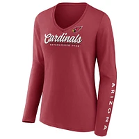 T-shirt à manches longues et col en V Fanatics Cardinal Arizona Cardinals Drive Forward pour femmes