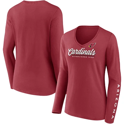 Women's Fanatics Cardinal Arizona Cardinals Drive Forward V-Neck Long Sleeve T-Shirt