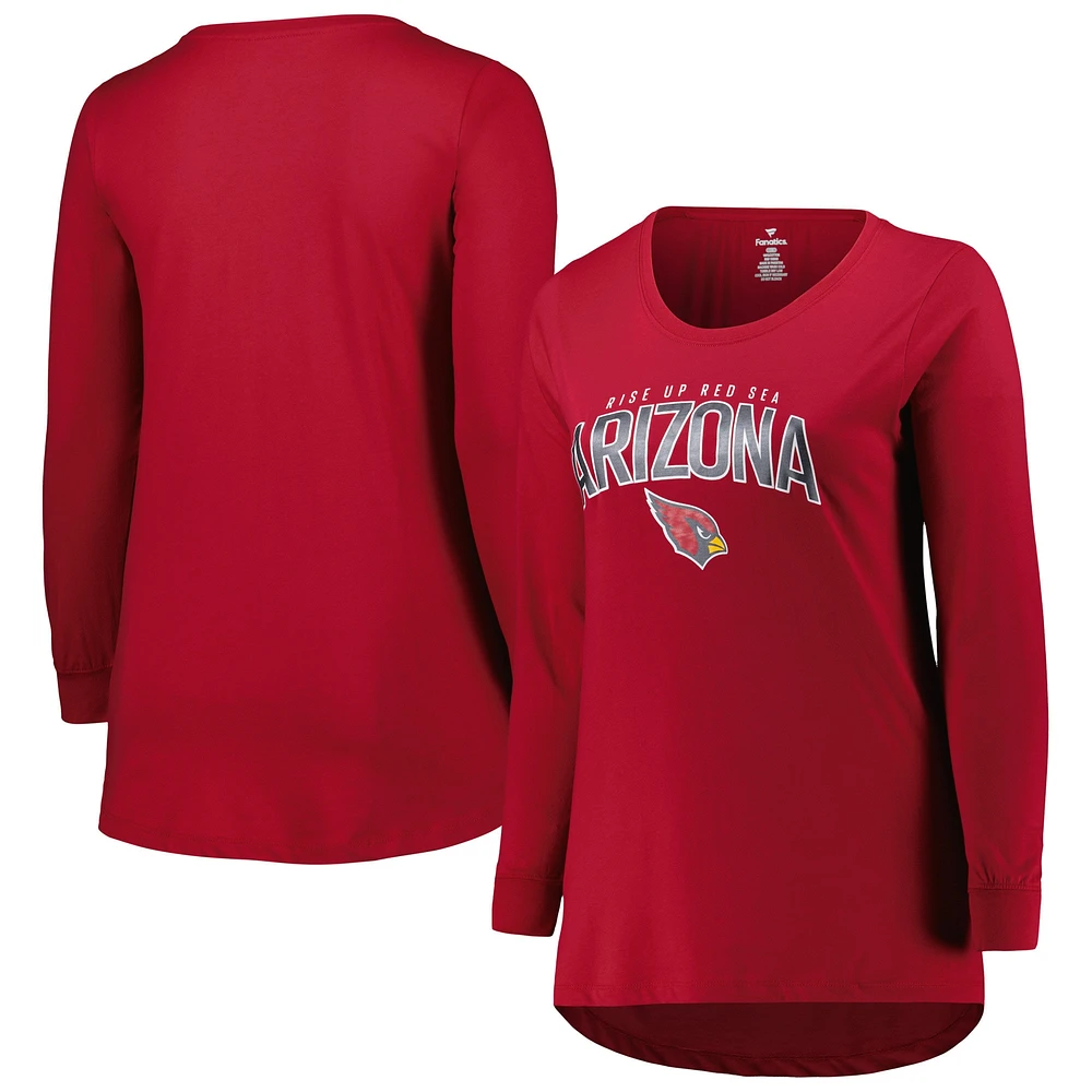 Women's Fanatics Cardinal Arizona Cardinals Plus Measure Distance Scoop Neck Long Sleeve T-Shirt