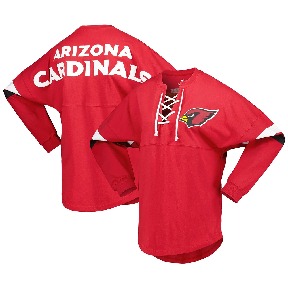 T-shirt à manches longues et col en V lacets Fanatics Cardinal Arizona Cardinals Spirit pour femmes