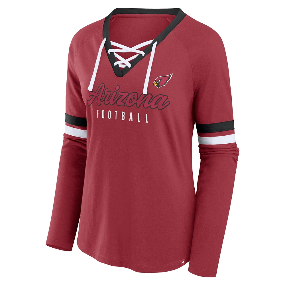 Women's Fanatics Cardinal Arizona Cardinals Won and Done Lace-Up Long Sleeve Fashion Top