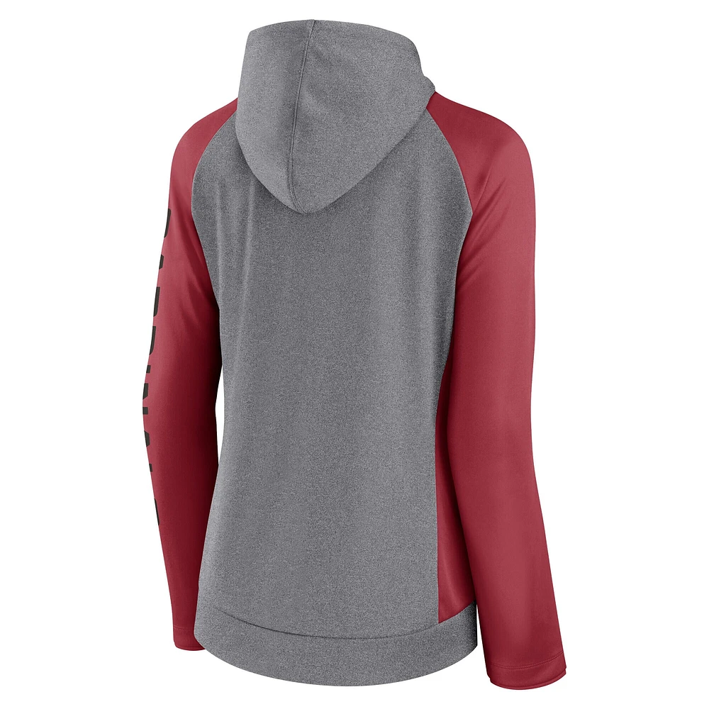 Sweat à capuche léger entièrement zippé pour femmes Fanatics Heather Grey/College Cardinal Arizona Cardinals Blind Side