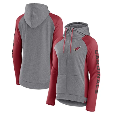 Sweat à capuche léger entièrement zippé pour femmes Fanatics Heather Grey/College Cardinal Arizona Cardinals Blind Side