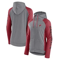 Sweat à capuche léger entièrement zippé pour femmes Fanatics Heather Grey/College Cardinal Arizona Cardinals Blind Side