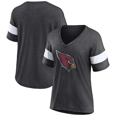 T-shirt à col en V mélange de trois couleurs chiné anthracite/blanc des Arizona Cardinals pour femme